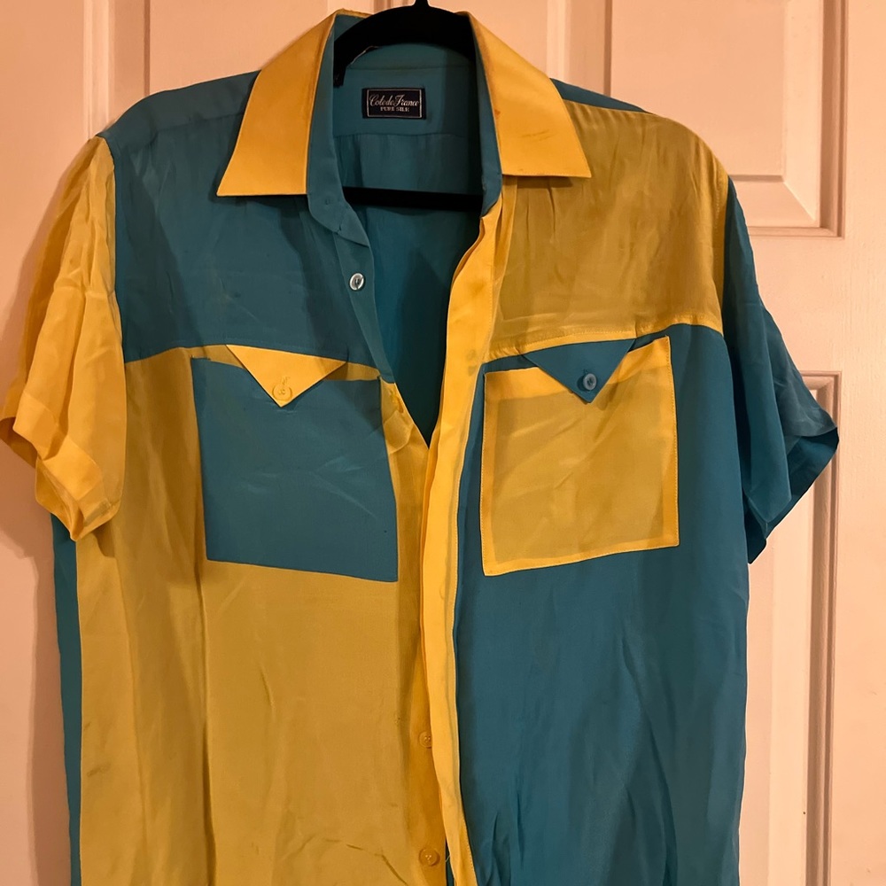 Vintage color block silk shirt